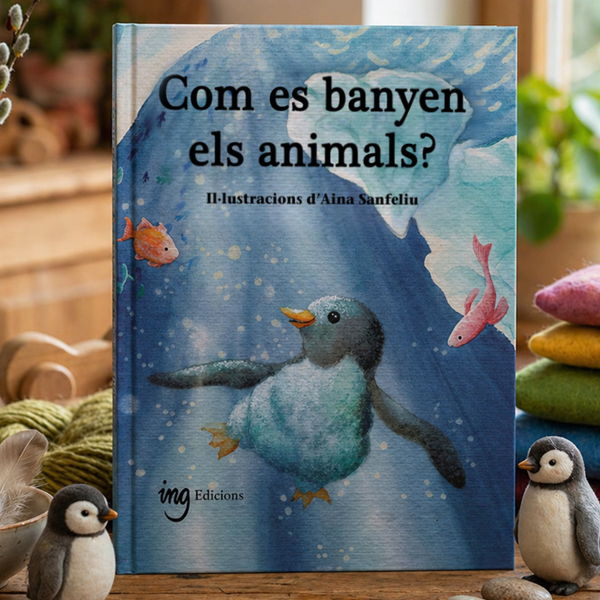 Portada del conte Com es banyen els animals? de Aina Sanfeliu